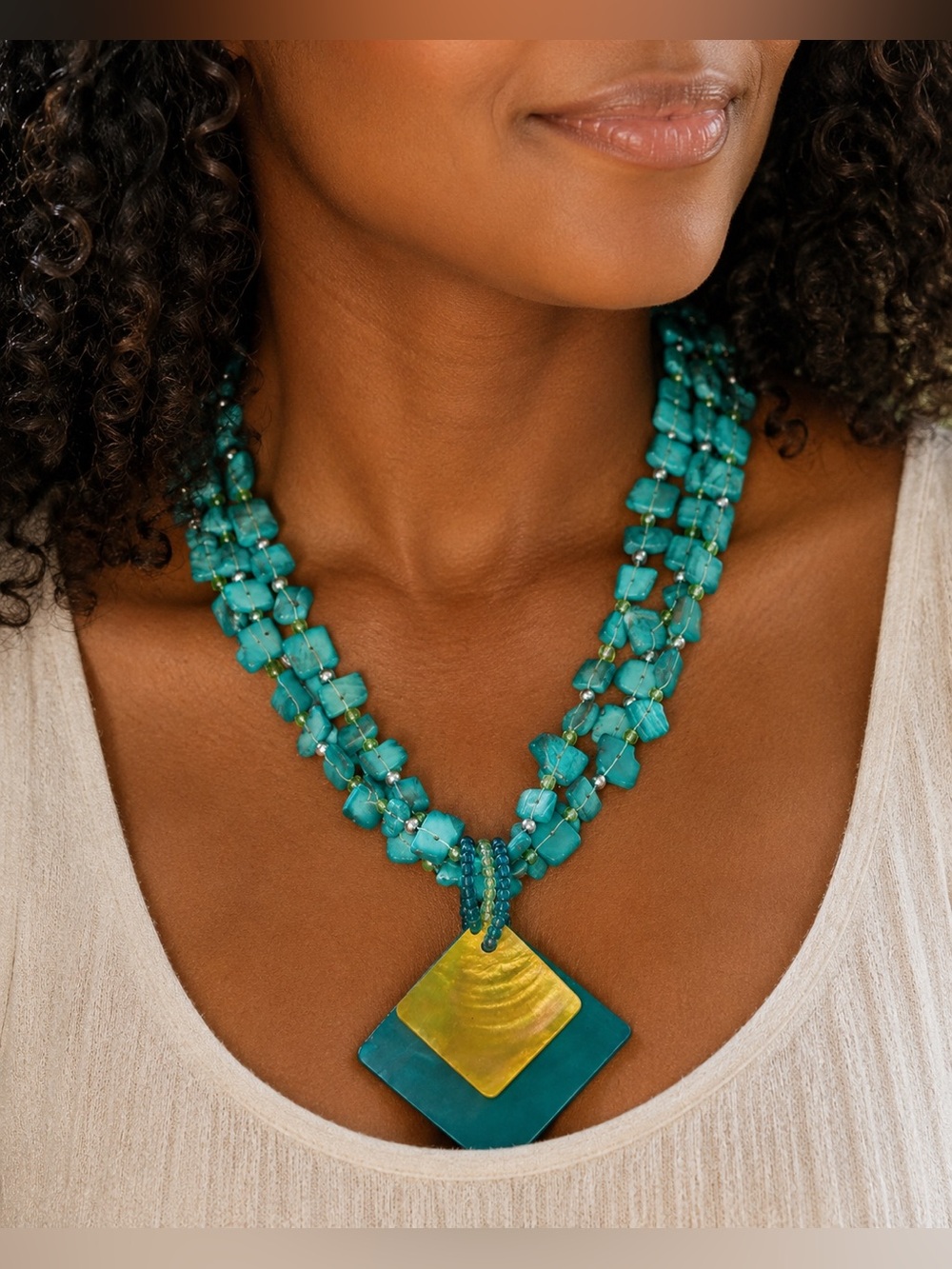 Coldwater Creek Turquoise Tone Multi Strand Statement Necklace Boho